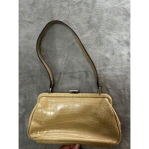 Tommy Hilfiger Croc Embossed Shoulder Bag Tan Faux Leather Kiss Lock Clutch